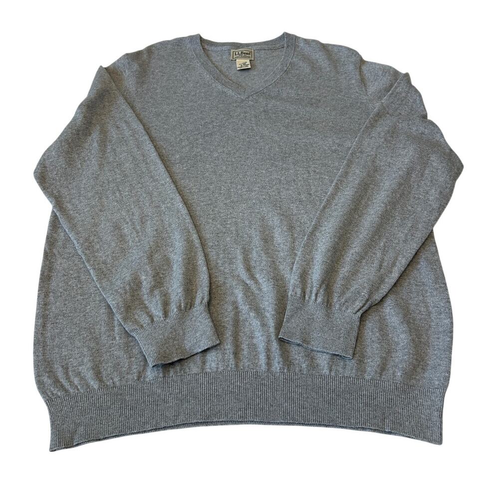 L.L. Bean Men's Cashmere Blend Sweater V Neck Sz XL Gray Casual Preppy Pullover